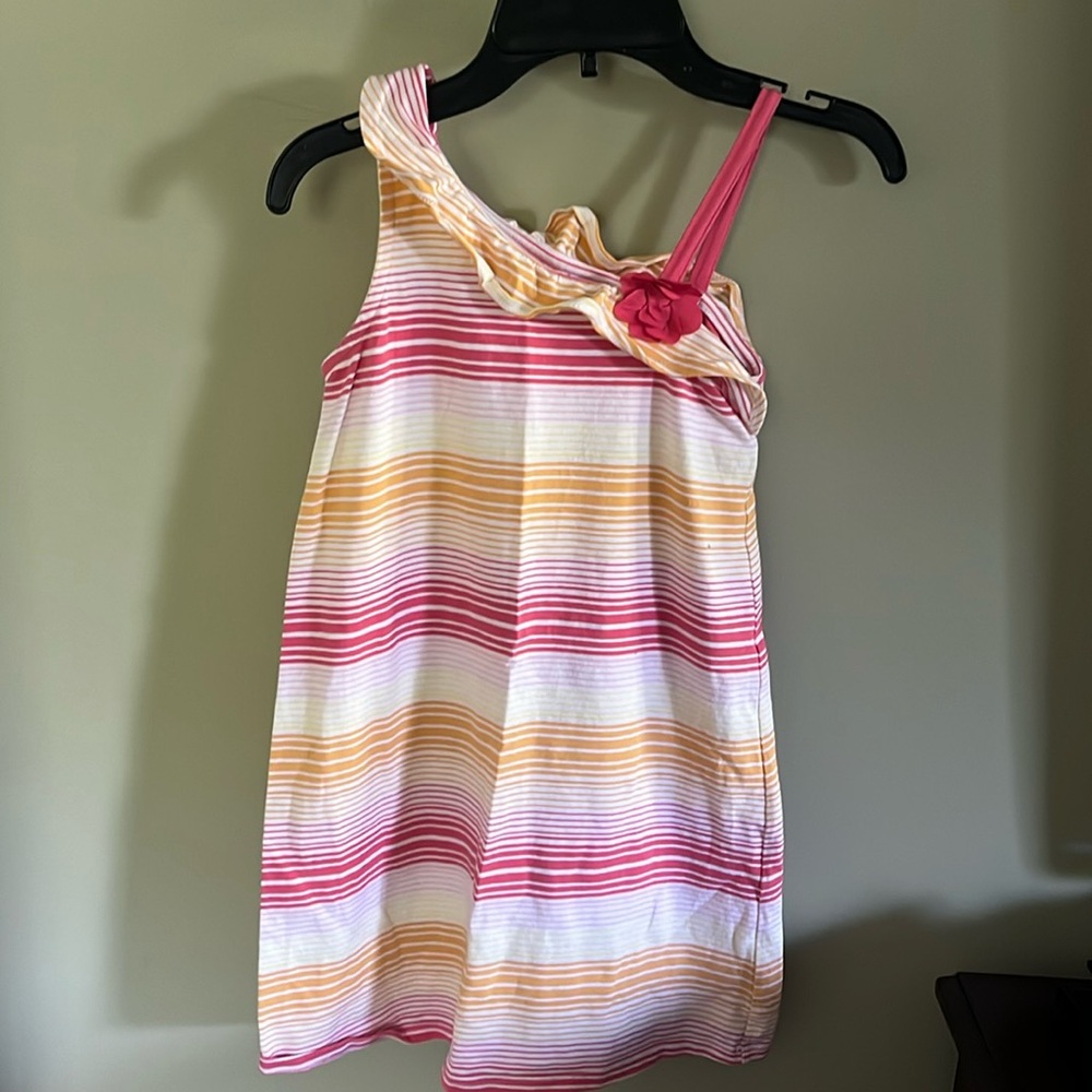 Girl’s Gymboree Cotton Striped Sleeveless Dress with Ruffles and Bow. Size 6.